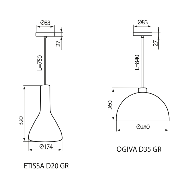 OGIVA D35 GR Závěsné svítidlo