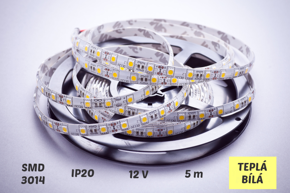LED pásek SMD 3014 1020LED/m, 20 W/m, IP20, teplá bílá