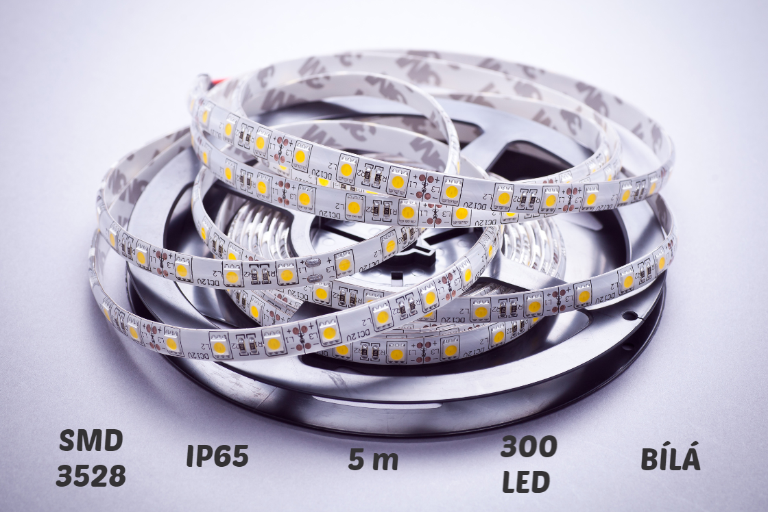LED Pásek SMD 3528 300/5m, 4,8 W/m, IP65 bílá