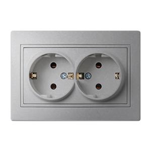 DOMO Zásuvka dvojitá Schuko, kompletní - stříbrná